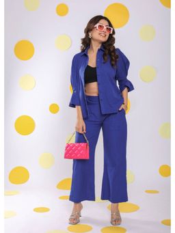 Kaori By Shreya - Royal Blue Shirt Pants Linen (Set of 2)