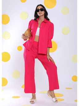Kaori By Shreya - Hot Pink Shirt Pants Linen (Set of 2)