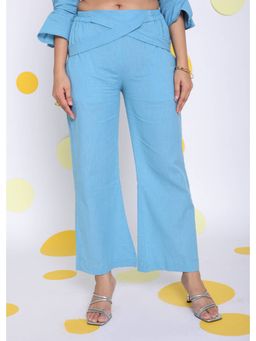 Kaori By Shreya - Sky Blue Waist Cross Tie Up Linen Pants