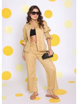 Kaori By Shreya - Beige Shirt Pants Cotton (Set of 2)