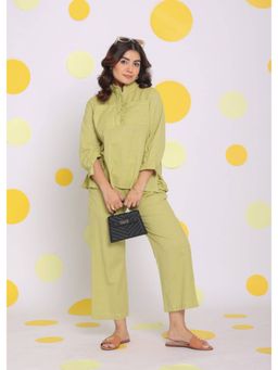 Kaori By Shreya - Green Shirt Pants Linen (Set of 2)