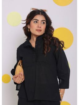 Kaori By Shreya - Black Buttoned Formal Linen Shirt