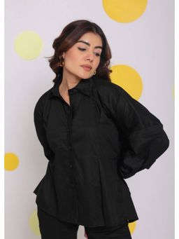 Kaori By Shreya - Black Baby Pink Back Tie Up Cotton Shirt