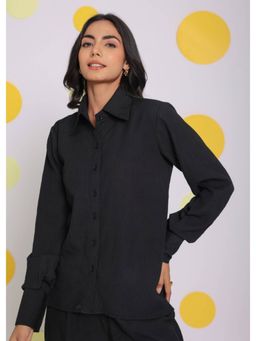 Kaori By Shreya - Black Collar Everyday Wear Button Shirt
