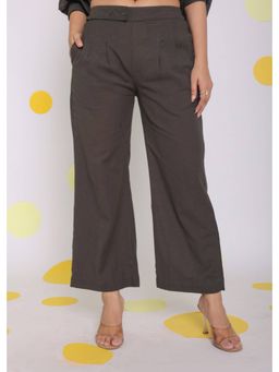 Kaori By Shreya - Grey Relaxed Buttoned Formal Linen Pants