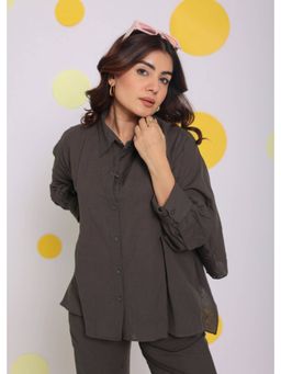 Kaori By Shreya - Grey Buttoned Formal Linen Collar Shirt
