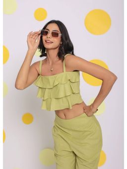 Kaori By Shreya - Light Green Crop Resort Wear Linen Top