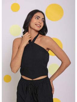 Kaori By Shreya - Black Summer Halter Neck Party Crop Top