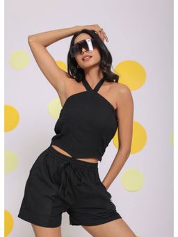 Kaori By Shreya - Black Crop Top Shorts (Set of 2)