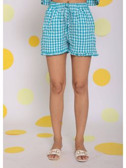 Kaori By Shreya - White and Aqua Blue High Waist Shorts