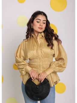 Kaori By Shreya - Solid Beige Waist Fitted Cotton Top