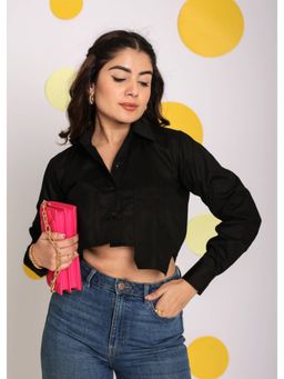 Kaori By Shreya - Solid Black Full sleeve Cotton Crop Shirt