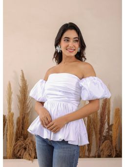 Kaori By Shreya - White 3 Way Styling Bust Fitted Top with Detachable Sleeves
