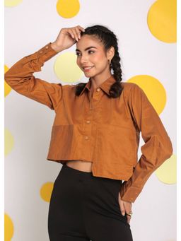 Kaori By Shreya - Solid Brown Long Pocket Cotton Shirt