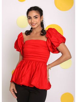 Kaori By Shreya - Red 3 Way Styling Bust Fitted Party Top with Detachable Sleeves