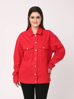 NOBARR - Womens Cotton Full Sleeve with Shirt Collar Red Jacket