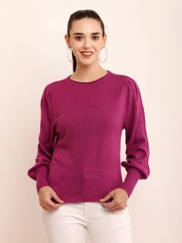 NOBARR - Womens Acrylic Puff Full Sleeve Purple Sweater