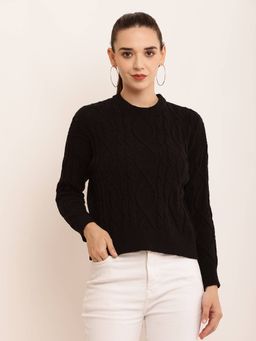 NOBARR - Womens Viscose Full Sleeve Cable Knit Black Sweater