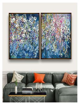 The Art House - Blue Black Abstract Printed Framed Wall Art Set of 2