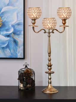 At Home by Nilkamal - Tri Branch Plastic Candle Stand (Gold)
