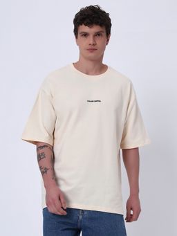 COLOR CAPITAL - Unisex Cream Logo Solid Oversized T-Shirt