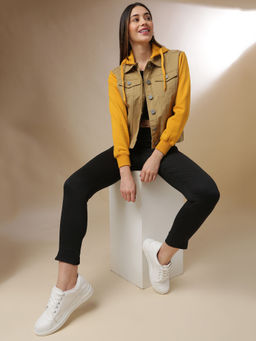 Campus Sutra - Beige Women's Casual Denim Jacket