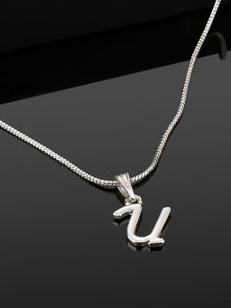 Estele - Valentine Gift - Rhodium Plated Initial U Letter Pendant for Women