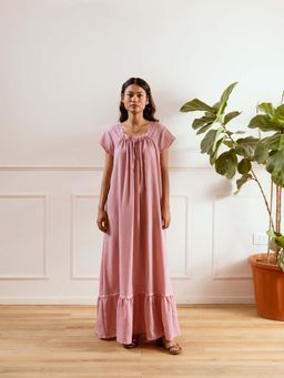 FEATHERS CLOSET - Candy Pink Flared Soft Crepe Nightdress