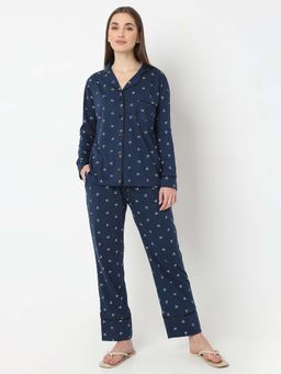 Smarty Pants - Womens Blue Music Printed Night Suit (Set of 2)