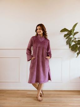 FEATHERS CLOSET - Super Soft Purple Cross Neck Midi Dress