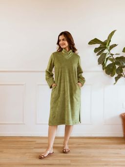FEATHERS CLOSET - Super Soft Green Cross Neck Midi Dress
