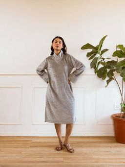 FEATHERS CLOSET - Super Soft Grey Cross Neck Midi Dress