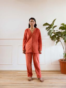 FEATHERS CLOSET - Rust Super Soft Cardigan Top with Pant (Set of 2)