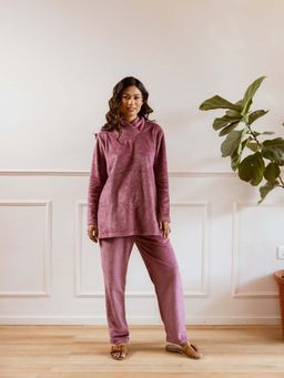 FEATHERS CLOSET - Cross Neck Super Soft Purple Top with Pant (Set of 2)