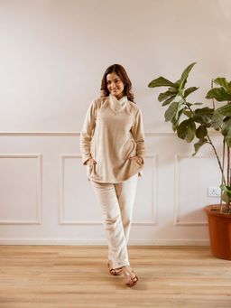 FEATHERS CLOSET - Cross Neck Super Soft Beige Top with Pant (Set of 2)