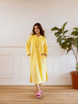 FEATHERS CLOSET - Pastel Yellow Super Soft Hoodie Dress