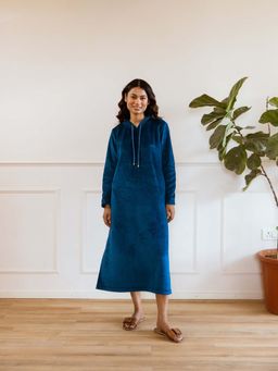 FEATHERS CLOSET - Teal Blue Super Soft Hoodie Dress