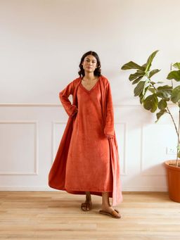 FEATHERS CLOSET - Rust Super Soft Maxi Dress And Shrug (Set of 2)