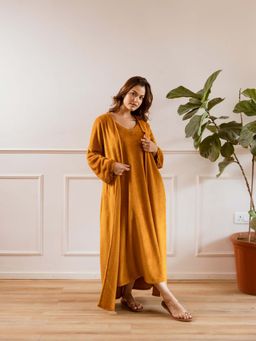 FEATHERS CLOSET - Mustard Super Soft Maxi Dress And Shrug (Set of 2)