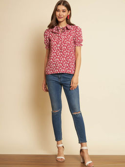 Trend Arrest - Red Floral Printed Top