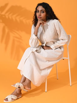 Maba India - White Cotton Pintuck Dress