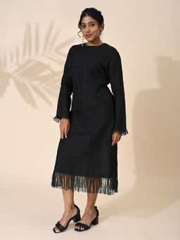 Maba India - Linen Black Tassel Dress