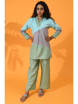 Maba India - Linen V-Neck Green Color Top and Pant