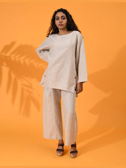 Maba India - Linen Beige Side Slit Top and Pant