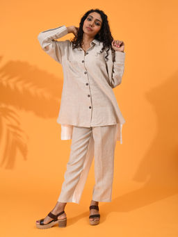 Maba India - Linen Beige Two-Tone High-Low Top and Pant