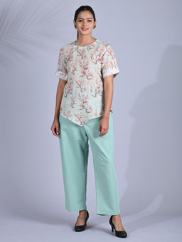 Maba India - Multicolor Pure Linen Floral Print Top and Pant