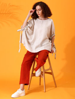 Maba India - Linen Beige Poncho Top and Wide Pant