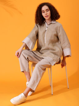 Maba India - Linen Brown Wide Cuffed Sleeve Top and Pant
