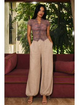 Old Marigold - Women Lace Purple Half Sleeves Top