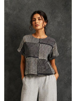 Sutra Art of Clothing - Grey Box Checks Hand Block Print Top